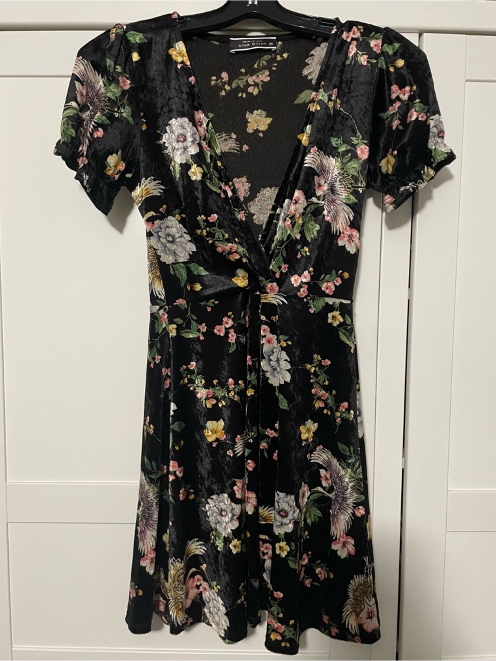 Whimsigoth Velvet Floral Wrap Dress - Black/Pink